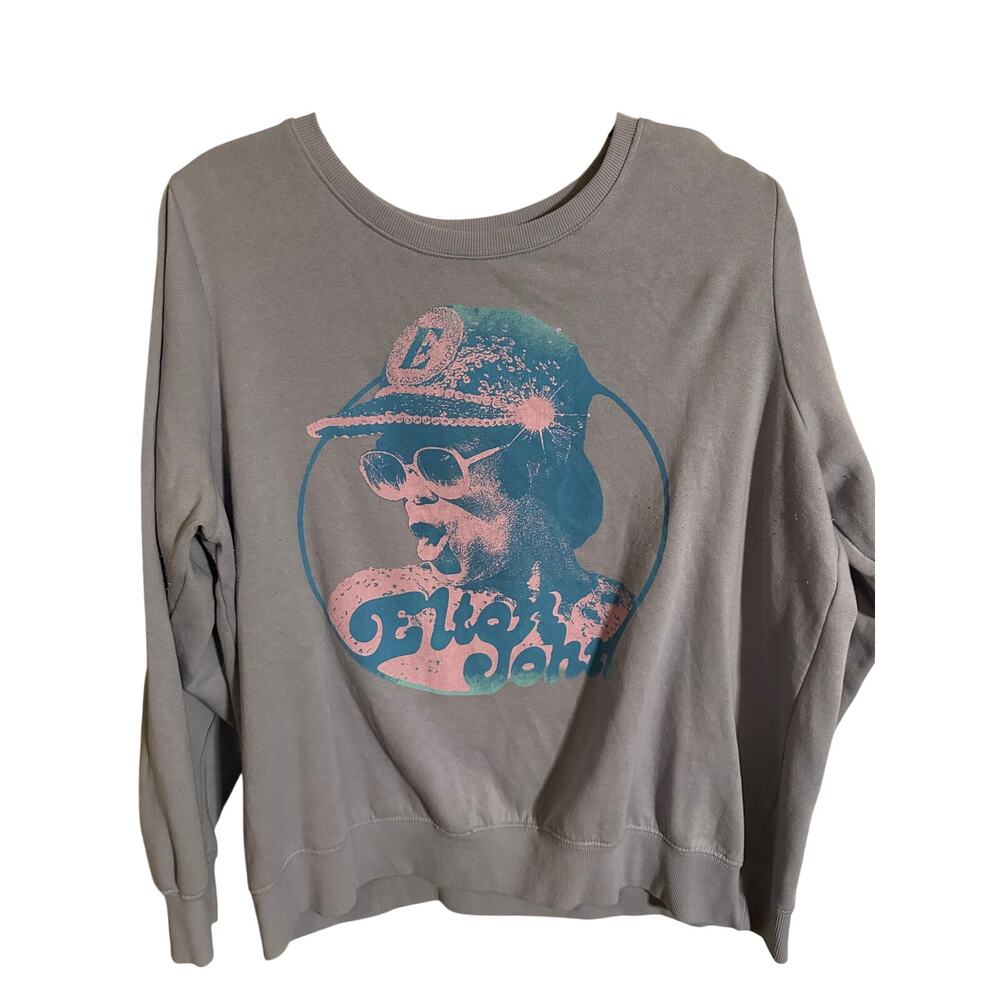 Elton John Sweatshirt Women 1X 14-16 Lavender Retro Graphic Pullover 2019